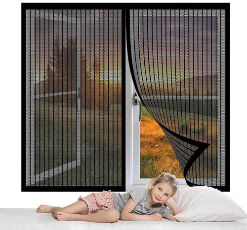 Mosquitera Magnetica para Ventanas 96 x 140 cm sin Taladrar Magnetica Imantada Exterior Corredera Cierre Automático Autoadhesivo para Ventanas Balcón Patio, Negro