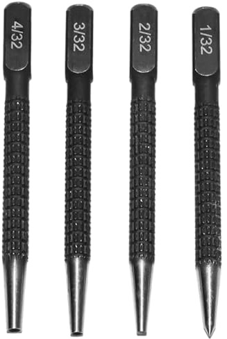 4-Piece Heavy Duty Center Punch Set - High Hardness Steel Punch Heads (1/32 to 4/32) for Precision Drilling, Wood Marking & Metal Work - Includes Electric Drill Compatible Breaker Punches
