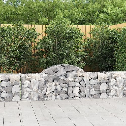 HaoChrymec Gabbioni Metallici per Pietre 2 Pezzi, Gabbione in Rete Ferro Zincato con Design Ad Arco, Cestino Parete per Giardino, Fioriera da Esterno, 200x30x60/80 cm
