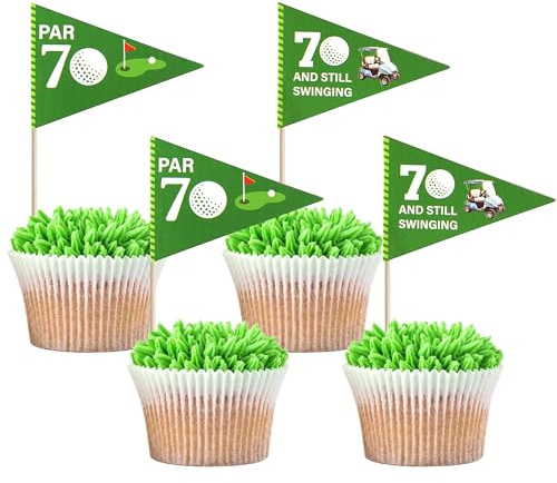 SYKYCTCY 40 Pack Golf Flags Cupcake Toppers Double Sided Par 70 And Still Swinging Cupcake Picks Golf Cart Cake Decorations for Sports Theme 70th Birthday Party Supplies