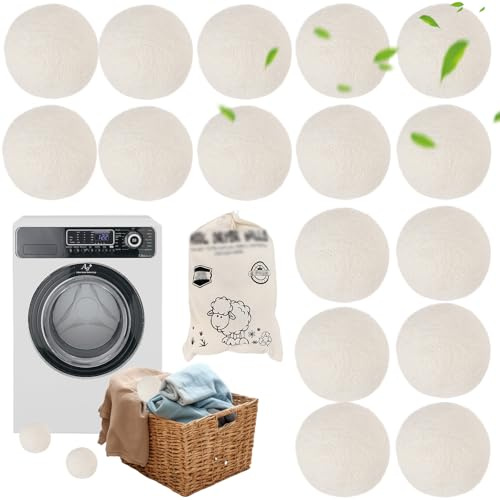 YIHAOH 16 Bolas Secadora, Bolas Para Lavadora de pura Lana, Bolas Secadora de Ropa, Reduce El Tiempo de Secado, Reduce Las Arrugas, Reutilizable, Viene con Bolsa de Almacenamiento