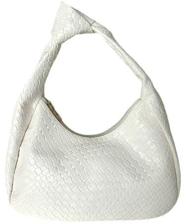 Uoocg Borse in tessuto in pelle PU Borse a mano con nodo a mezzaluna Borse morbide per la spesa per donne, beige., Di medie dimensioni
