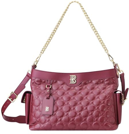 Royal Bagger Sac À Bandoulière Matelassé En Cuir De Vache Véritable, Sac À Main Fourre-tout De Grande Capacité, Sac À Main À Bandoulière En Chaîne Pour Femme 3270 (Rouge Vin)