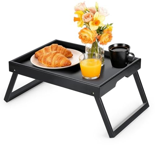 Bandeja de Madera de Desayuno con Patas Plegables, Ordenador portátil, Gran Bandeja de Comida Decorativa para vajilla, Bebidas, Desayuno, recepción de Fiesta