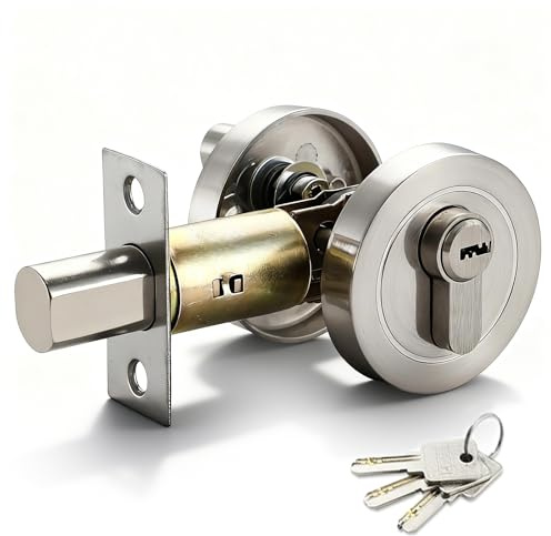 Single Cylinder Deadbolt, Round Deadbolt Lock with 3 Keys 35-50mm Entrance Deadbolt Lock Modern Door Locks Bedroom Door Locks for Bedroom Bathroom (Silver)
