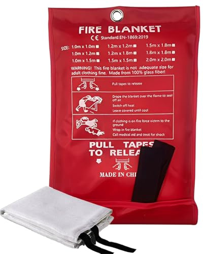 WINXMIN Coperta Antincendio in Fibra di Vetro per Casa,Cucina,Campeggio – Dimensioni 1M x 1M,Con protezione ignifuga,Antifiamma e isolamento termico,Adatte per cucina,Camino e situazioni di sicurezza