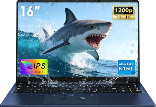 CHIFUYOU Computer portatile 16 GB RAM 1 TB SSD PC portatile aziendale da 16 pollici gaming portatile N150 3,6 GHz, Win 11 Pro, 1920 x 1200p, 6000 mAh, tastiera retroilluminata - Blu