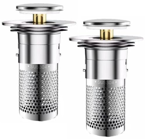 2 Pack Drain Plug Sink for 32-40 mm Drain, Pop Up Drain Strainer with Hair Catcher, Universal Sink Plugs With Spare Rubber Ring for Kitchen, Bathroom, Wash Basin, Bathtubs (StyleB, 2Pcs)