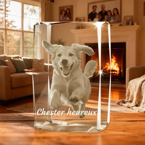 Cube Photo Cristal Personnalisé, Cadre Photo Personnalisée en Verre Gravé au Laser 3D,Texte personnalisable Cadeau Mariage, Naissance, Fête des Mères/Pères Idée Cadeau pour (Cuboïde Ondulé Vertical)