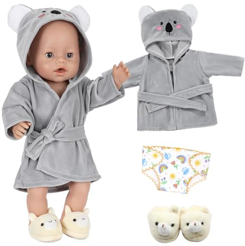 Baby Kleidung für 35-45 cm Babypuppen, Rosa Bärchen Puppenkleidung mit Schlafanzug Unterwäsche Schuhe für 14-18 Zoll Baby Puppen, 43cm Babys Schlafanzug Geburtstagsgeschenke Mädchen (Grauer Koala)