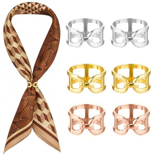 6 PCS Scarf Ring,Gold & Silver Metal Scarf Clips, Stylish Alloy Scarf Buckles And Slide Holders For Silk Scarves, Shawls And T-Shirts, Elegant Scarf Accessories For Everyday Wear And Gifting