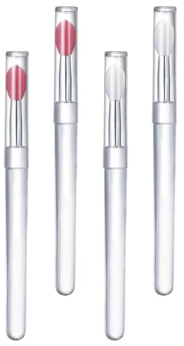 BETOOKY 4 Pinceles Labiales de Silicona Tapa, Aplicadores Portátiles Transparentes y Rosa, Kit de Brochas de Maquillaje para Labios y Mascarillas, Accesorios de Belleza para Uso Diario