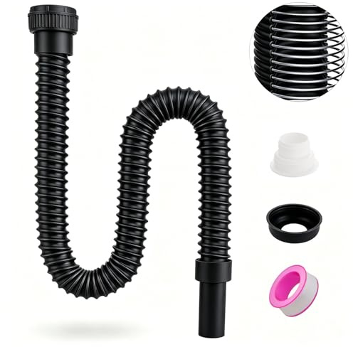 Pronese Flexible 40mm Waste Pipe, Kitchen Sink Waste kit with Reinforced Steel Wire with an Adapter, Fits G1 1/4 & G1 1/2 （≈40 & 45mm） Odour-Proof Trap/P-Trap for Kitchen & Bathroom,