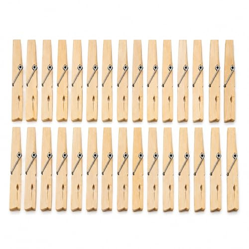 XORX 30 Pack Wooden Clothes Pegs with Strong Spring Grip – Natural Wooden Laundry Pegs for Washing Line, Indoor & Outdoor Use, Durable Reusable Clothes Line Clips for Clothes, Towels & Bedding