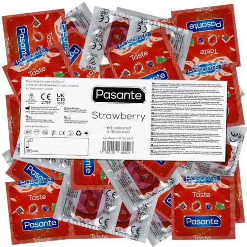 Pasante Strawberry, Kondome mit Erdbeer Geschmack - Kondome für Oralverkehr, 1 x 144 Stück