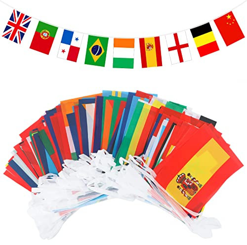 G2PLUS 50M Flaggenkette, 200 Länderflaggen, Länder Flaggen Welt, Dekorative Länder Fahnen Wimpelkette für Eurovision Liederwettbewerb, Fußball-EM und WM Deko