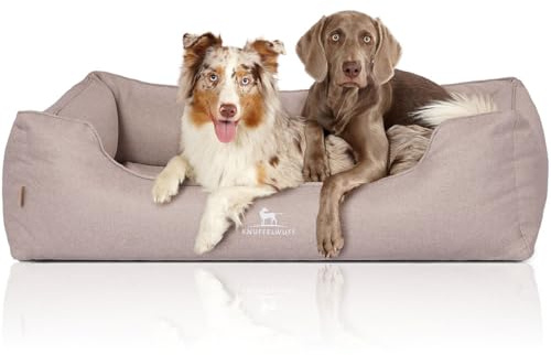 Knuffelwuff Orthopädisches Hundebett Luisa aus Velours mit feinem Handwebcharakter Sunshine Edition XL 105 x 75cm Beige - abnehmbarer Bezug - waschbar - für große, mittelgroße und kleine Hunde