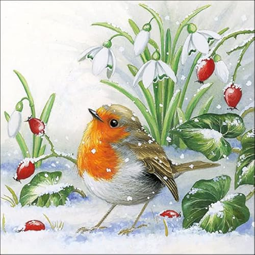 20 Servietten Süßer Vogel im Schnee als winterliche Tischdeko für Tierliebhaber 33x33cm