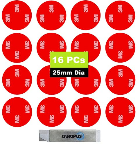 CANOPUS Tampone Biadesivo Extra Forte, 16 PZ, (Dia - 25mm), Impermeabile Tampone Adesivo Circolare, Nastro di montaggio per uso automobilistico, interno ed esterno