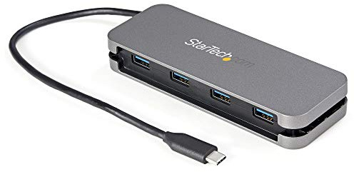 StarTech Hub USB-C 4 Ports avec 4x USB-A, 5Gbps, Câble 28.5cm (HB30CM4AB) | Concentrateur USB-C, USB 3.0, Alimenté par USB, Portable, Rangement intégré