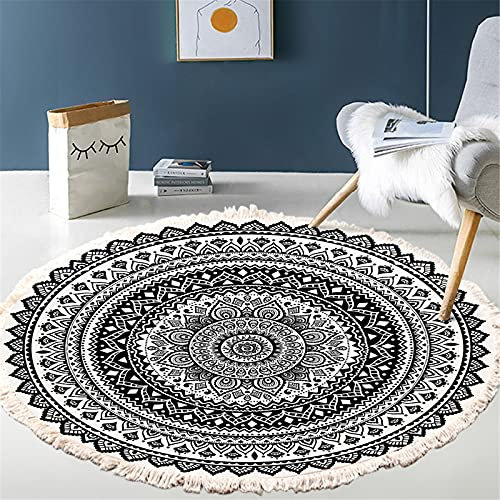 Greenf Runder Teppich, Mandala Boho Runde Teppich mit Quasten Handwebteppich Baumwolle Waschbar Boho-Stil Teppiche (Stil 3,200 x 200cm)