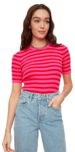 Trendyol Jersey Ligero a Rayas Sudadera, Fucsia, S para Mujer