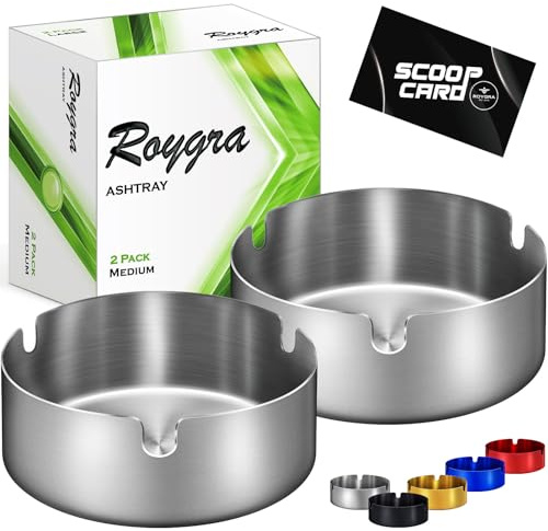 roygra Ash Tray (2 Pack), Outdoor Ashtray for Outside Patio with 3 Holders