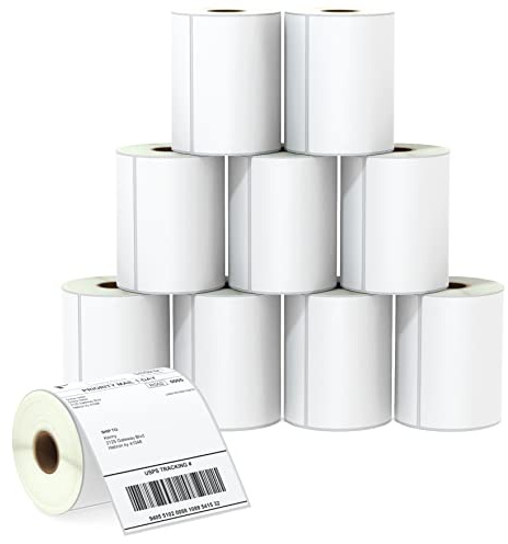 BETCKEY - 102mm x 152mm(4 in x 6 in) Perforées Étiquettes Thermiques pour Expédition Vierges Compatible avec les imprimantes Zebra et autres [10 Rouleaux/2500 Étiquettes]