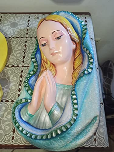 Madonna in Gesso Decorata a Mano Manto verde-Annunciazione Mani Giunte.(sebastianogiuliano.Com)