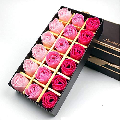 18 Stücke Rosen Duftseifen, Rose Soap Blumen in GeschenkBox, Faszinierende Duft von Rosen, Hübsche Form, Farbverlauf Farbe