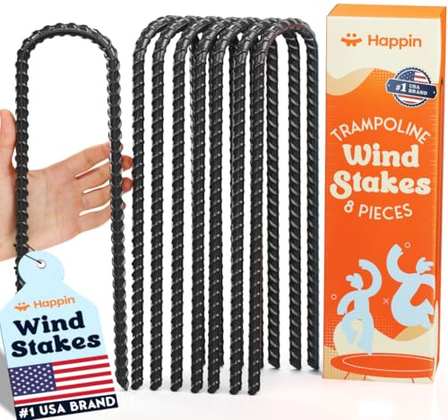 Happin® 12 Inch Trampoline Anchors, Trampoline Stakes, Ground Stakes Heavy Duty, Ground Anchors Screw in, Trampolines Accessories, Tent Anchors, Yard Spikes, Galvanized Steel (8 Pack, Black)