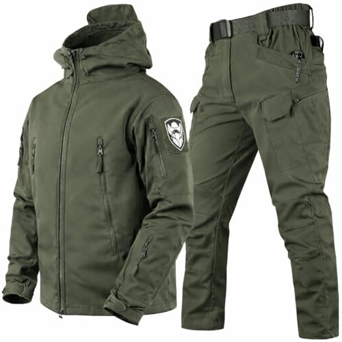 VBVARV Taktische Jacke Hose Set Herren, Wasserabweisend, Militär Anzug | Winddicht, Robust, Kapuze, für Airsoft, Paintball, Jagd, Wandern