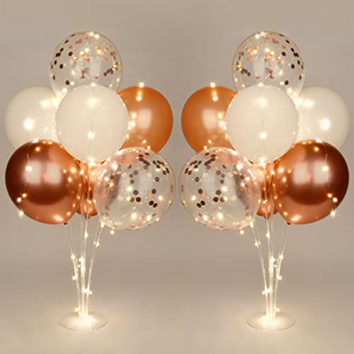 Ainiv 2 Set Table Balloon Stand Kit with Lights, Light Up Balloon Holder Include 16 Pink Latex Confetti Balloons, Wedding Party Decorations for Birthday, Graduation, Anniversary, Christmas