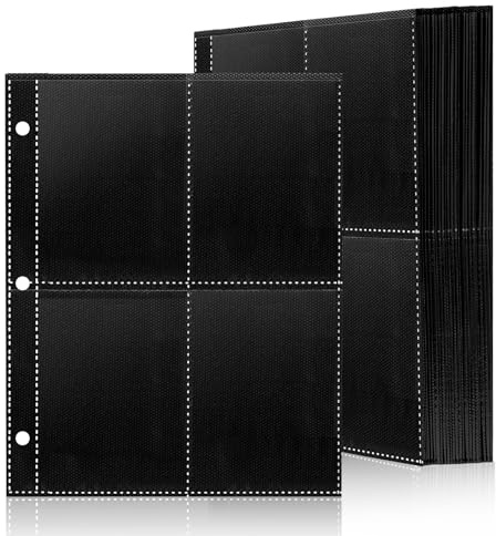 PESLNG 320 Pockets Sammelkarten Hüllen, 40 Seiten Pro 8-Pockets Leere Sammelmappe Doppelseitige Kartenhüllen, 3 Löcher (Schwarz transparent, 40 Seiten 320 Pockets)