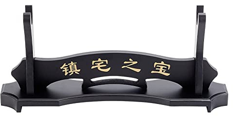 OLYCRAFT Sword Katana Holder Stand Wood Sword Katana Stand Wooden Swords Rack Samurai Swords Display Stands Black Display Stands with Chinese Character for Wakizashi and Tanto -1 Layer