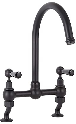 Milano Elizabeth Lever Handle Bridge Kitchen Sink Mixer Tap Swivel Spout - Black