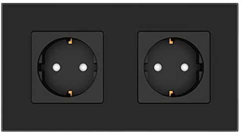 PULSAR Doppelsteckdose Unterputz Schwarz 2-Fach Glas, Schuko Steckdose 16A EU-Standard mit Kindersicherung und Rahmen aus Kristallglas, Wandsteckdose Doppelt 157x86mm