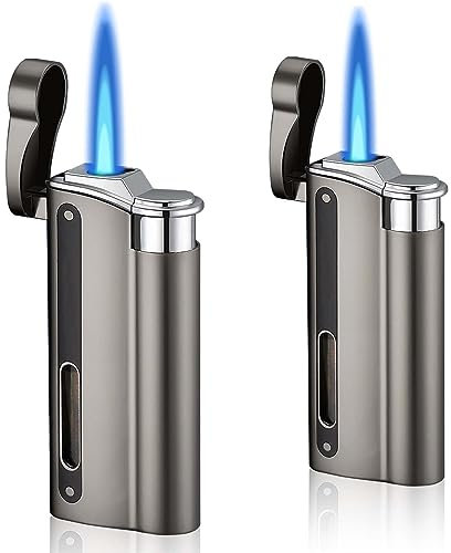 2 mini mecheros recargables: encendedor recargable, encendedor de gas butano de doble llama recargable y ajustable, gran regalo para hombres y mujeres, sin gas (negro)