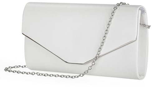 BAIGIO Damen Clutch Leder Elegant Abendtasche PU Brauttasche Weisse Clutch mit Abnehmbarer Kette Formal Handtasche für Hochzeit Party Prom