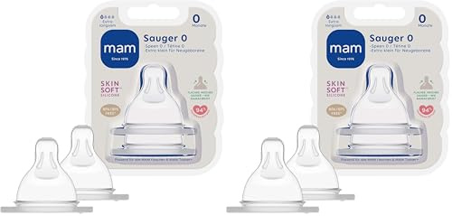 MAM Sauger 0 im Doppelpack, Flaschensauger Größe 0 (Durchflussrate langsam) speziell für Neugeborene ab der Geburt, besonders zarter Trinksauger passend für alle MAM Flaschen (Packung mit 2)