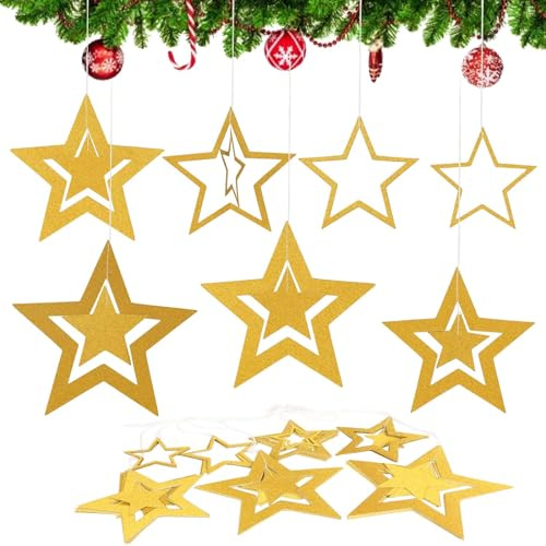 TGFIX 35 Stück Weihnachten Sterne Anhänger Weihnachten Papiersterne zum Aufhängen Glitzer Sterne Weihnachtsbaumanhänger Weihnachtssterne Hängende Dekoration für Weihnachten Neujahr Geburtstag