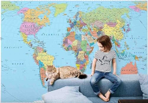 Anpassen 3D Tapete Wandbilder Weltkarte Kinder Tapete Farbkarte Große Tapete Wandbilder Für Wände Wohnzimmer, Schlafzimmer Dekoration 350x245cm