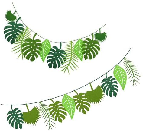 2 Stück Tropische Blätter-Banner Girlande Grün Palmenblätter Bunting | Felt Leaf Banner Für Sommer Strand Dschungel-Party-Dekorationen