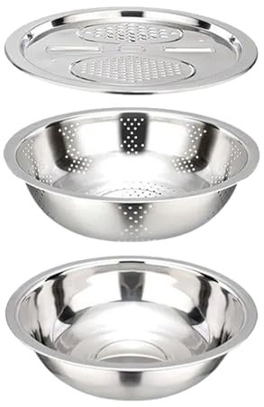 Zankie Multifunctional Stainless Steel Kitchen Grater with Basin Set- Stainless Steel Colander Bowl Set for Cheese Grater, Vegetables Cutter | with Mixing Bowl & Drainer ()