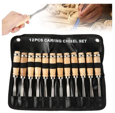 Wood Chisel Tool Set Wood Carving Knife Set with Canvas Case, Hand Carving Tool Set Carbon Steel Wood Carving Tools Knife Kit Premium