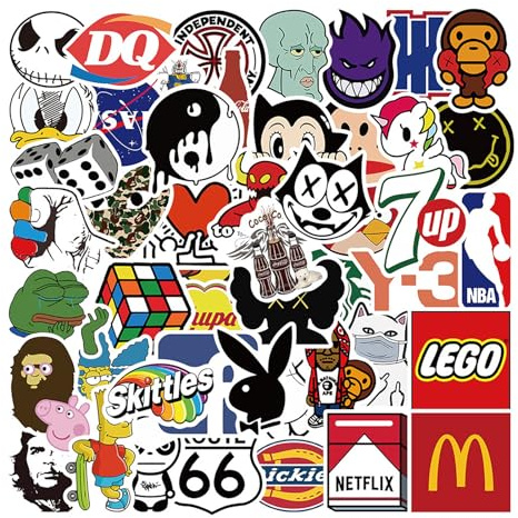 SUNYOVIME Marken Sticker 50 Stück Brand Stickers,Cool Markenlogo Aufkleber,Vinyl Sticker Set Wasserfest Graffiti Stickers,Stickerbomb für Laptop Skateboard Koffer Helm Auto Fahrrad Handy