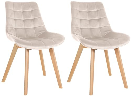 CLP Lot de 2 chaises Brook Velours I Chaise de Salle à Manger avec Structure en Bois I Chaise de Cuisine avec Assise Couleur:crème