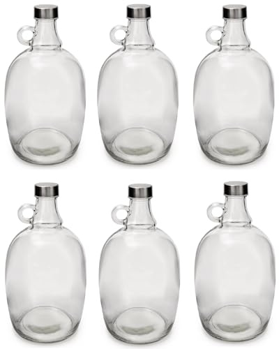 lilawelt24 6er Set 2L Glasflaschen mit Schraubverschluss und Rundgriff – Glasballon Gallone mit Henkel, leere Flaschen zum Befüllen für Saft, Likör, Wasser, Öl & Essig