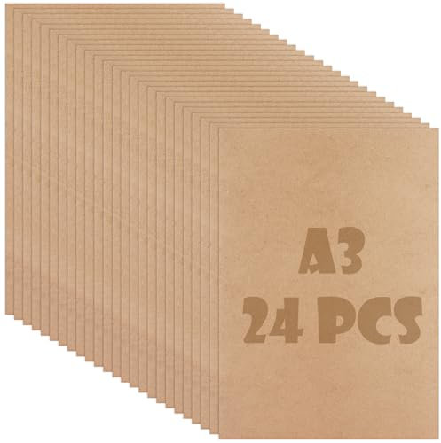 ZOFUN 24 pannelli in MDF formato A3, 42 x 30 cm, fogli in MDF da 2 mm di densità media, formato A3, 3 mm, per incisione laser, progetti fai da te, pittura e decorazioni