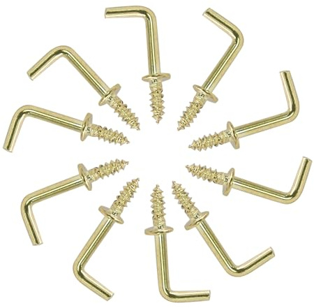Biaungdo 100 Stück 1,27 cm L-Haken, goldfarbene Schraubhaken, kleine L-förmige Haken, rechtwinklige Schraubhaken, 7 Formen, Mini-Schraubhaken, winzige Metall-Schraubhaken zum Aufhängen